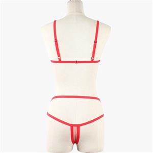Sexy Red Sheer Mesh Spaghetti Straps Bra and Panties Bandage Stretchy Lingerie Set N21324