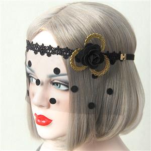 Halloween Masks, Costume Ball Masks, Black Lace Mask, Masquerade Party Mask, Punk Black Mask, Cosplay Face Veil, #MS13018