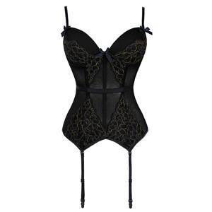 Sexy Black Mesh Floral Lace Spaghetti Straps Plastic Bone Stretchy Lingerie Bustier Corset N20226