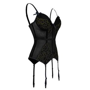 Sexy Black Mesh Floral Lace Spaghetti Straps Plastic Bone Stretchy Lingerie Bustier Corset N20226