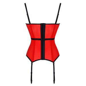 Sexy Red Mesh Floral Lace Spaghetti Straps Plastic Bone Stretchy Lingerie Bustier Corset N20227