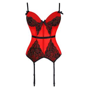 Sexy Red Mesh Floral Lace Spaghetti Straps Plastic Bone Stretchy Lingerie Bustier Corset N20227