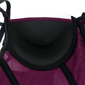 Sexy Purple Mesh Floral Lace Spaghetti Straps Plastic Bone Stretchy Lingerie Bustier Corset N20228