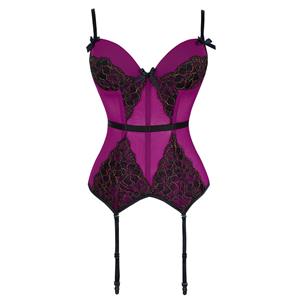 Sexy Purple Mesh Floral Lace Spaghetti Straps Plastic Bone Stretchy Lingerie Bustier Corset N20228