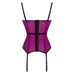 Sexy Purple Mesh Floral Lace Spaghetti Straps Plastic Bone Stretchy Lingerie Bustier Corset N20228