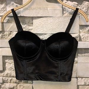 Sexy Punk Glossy Velour Padded Underwire B Cup Bustier Bra Clubwear Crop Top N20068