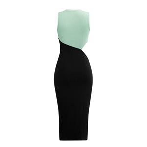 Vintage Mockneck Sleeveless Patchwork Cut-out Sexy Elastic Knitted Bodycon Wrap Dress N21652