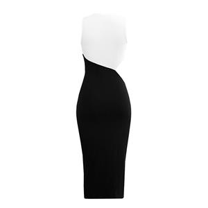 Vintage Mockneck Sleeveless Patchwork Cut-out Sexy Elastic Knitted Bodycon Wrap Dress N21654