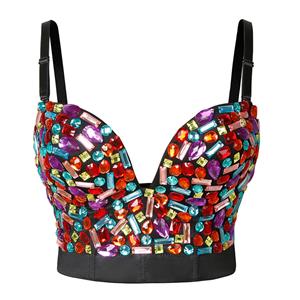 Sexy Multi Colored Sweets Studded Gem Spaghetti Straps Bustier Bra Clubwear Crop Top N22348