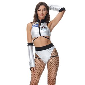 3pcs Sexy NASA Pilot Crop Top and Panty Halloween Cosplay Costume N22298