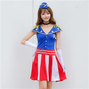 4pcs Sweet Navy Captain Policewoman Uniform Adult Cop Cosplay Costume Set N19464