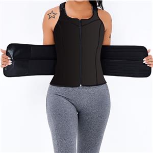 Sexy Black Neoprene Sports Waist Cincher Zipper Vest Corset With Belts N20894