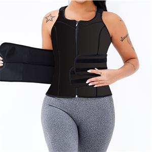 Sexy Black Neoprene Sports Waist Cincher Zipper Vest Corset With Belts N20894