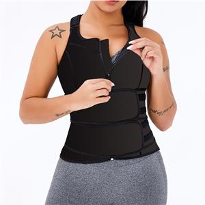 Sexy Black Neoprene Sports Waist Cincher Zipper Vest Corset With Belts N20894