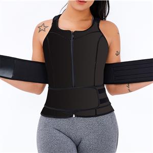 Sexy Black Neoprene Sports Waist Cincher Zipper Vest Corset With Belts N20894