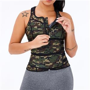 Sexy Camouflage-green Neoprene Sports Waist Cincher Zipper Vest Corset With Belts N20895