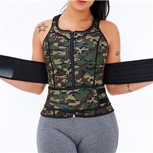 Sexy Camouflage-green Neoprene Sports Waist Cincher Zipper Vest Corset With Belts N20895