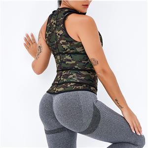 Sexy Camouflage-green Neoprene Sports Waist Cincher Zipper Vest Corset With Belts N20895