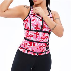 Sexy Camouflage-pink Neoprene Sports Waist Cincher Zipper Vest Corset With Belts N20896