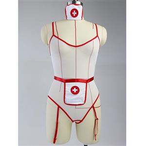 Flirty Adult Nurse See-through Fishnet Stretchy Teddies Cosplay Lingerie Costume N19269