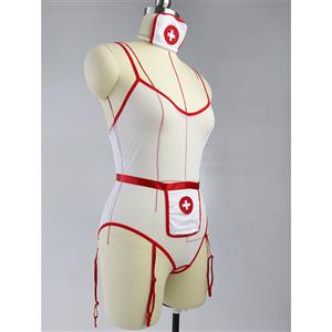 Flirty Adult Nurse See-through Fishnet Stretchy Teddies Cosplay Lingerie Costume N19269
