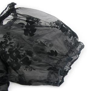 Sexy Black Organza Off Shoulder Ruched Ruffled Crop Top N14113