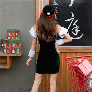 3pcs Women's Furry Sexy Off-shoulder Bow Mini Dress Christmas Costume N19455