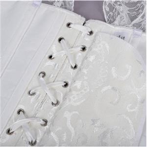 Sexy White Jacquard Off Shoulder Floral Lace Plastic Boned Overbust Corset N20910