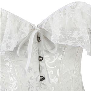 Sexy White Jacquard Off Shoulder Floral Lace Plastic Boned Overbust Corset N20910