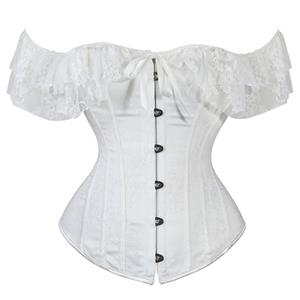 Sexy Satin Off Shoulder Floral Lace Waist Cincher Plastic Boned Overbust Corset N20912