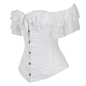 Sexy Satin Off Shoulder Floral Lace Waist Cincher Plastic Boned Overbust Corset N20912