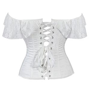 Sexy Satin Off Shoulder Floral Lace Waist Cincher Plastic Boned Overbust Corset N20912