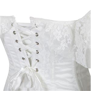 Sexy Satin Off Shoulder Floral Lace Waist Cincher Plastic Boned Overbust Corset N20912