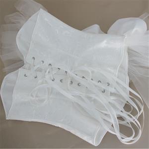Sexy White Off-Shoulder Jacquard Lace Waist Cincher Plastic Boned Overbust Corset N23372