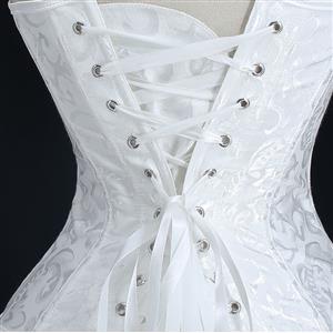 Sexy White Off-Shoulder Jacquard Lace Waist Cincher Plastic Boned Overbust Corset N23372