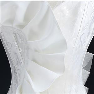 Sexy White Off-Shoulder Jacquard Lace Waist Cincher Plastic Boned Overbust Corset N23372