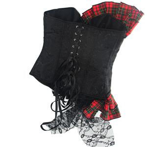 Sexy Black Off-Shoulder Jacquard Lace Waist Cincher Plastic Boned Overbust Corset N23464