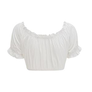 Sexy women's European and American lace-up short crop tops slimming one-line collar beer wear short-sleeved tops N23609