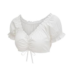 Sexy women's European and American lace-up short crop tops slimming one-line collar beer wear short-sleeved tops N23609