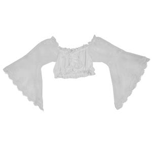 Sexy White Lace Long Sleeve Off Shoulder Ruched Ruffled Crop Top N22673