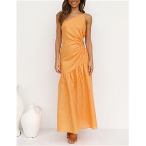 Sexy One-shoulder Strap Cut-out Waist Fish Tail Summer Beachwear Party Maxi Dress N21740