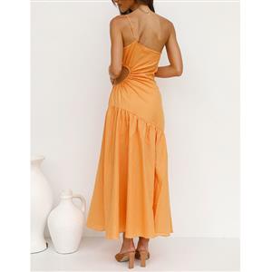 Sexy One-shoulder Strap Cut-out Waist Fish Tail Summer Beachwear Party Maxi Dress N21740