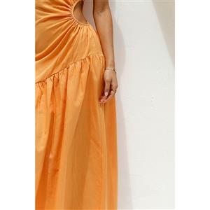 Sexy One-shoulder Strap Cut-out Waist Fish Tail Summer Beachwear Party Maxi Dress N21740