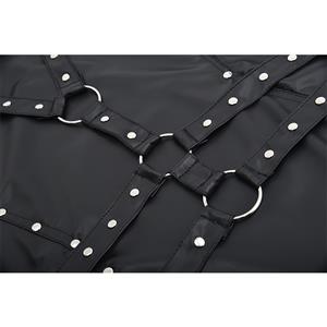 Sexy High Collar PU Leather Studs Long Sleeve Elastic Bandage Bodycon Clubwear Mini Dress N20057