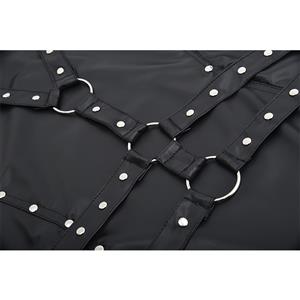 Sexy High Collar PU Leather Studs Long Sleeve Elastic Bandage Bodycon Clubwear Mini Dress N20057