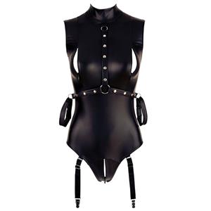 Sexy Wet Look PU Leather Choker BDSM Clothing Stretchy Bodysuit Clubwear Teddies Lingerie N20098