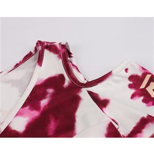 Sexy Tie-dye Print V Neck Off Shoulder Long Sleeve Drawstring Folds Package Hip Mini Dress N20790