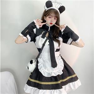 5pcs Adorable Panda Girl Cosplay Maid Puff Sleeve Mini Dress Anime Lolita Costume N22018