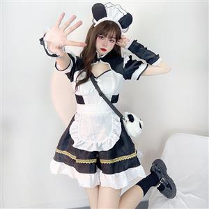 5pcs Adorable Panda Girl Cosplay Maid Puff Sleeve Mini Dress Anime Lolita Costume N22018