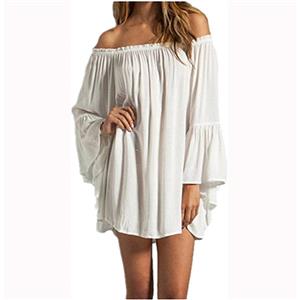 Sexy White Ruffled Off Shoulder Long Sleeve Blouse Top Mini Dress N15316